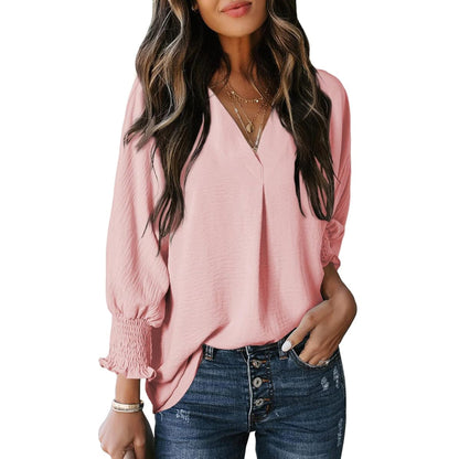 Women's Blouse V-Neck Ruffle Details Elegant