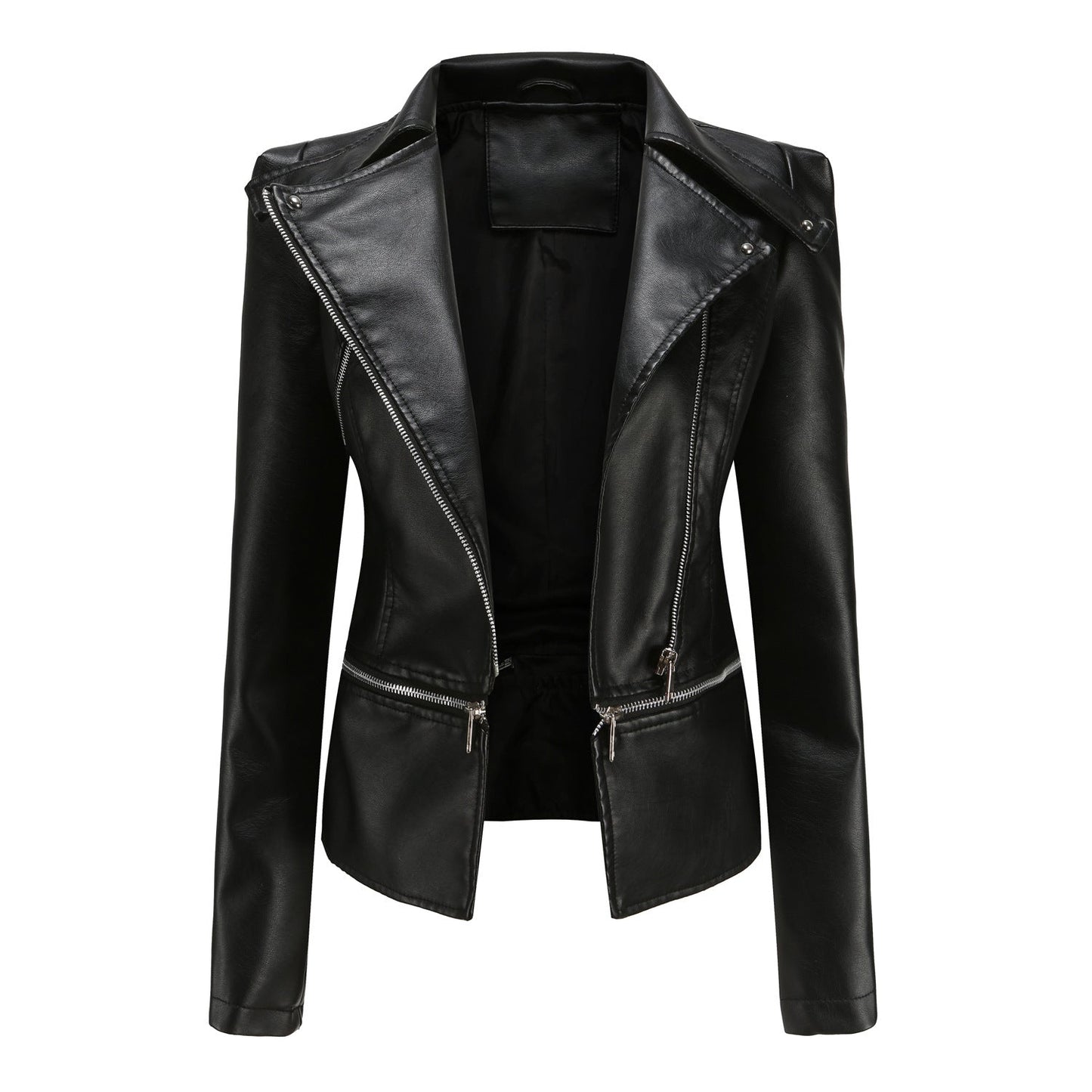 Women's Leather Jacket Biker Style Asymmetrical