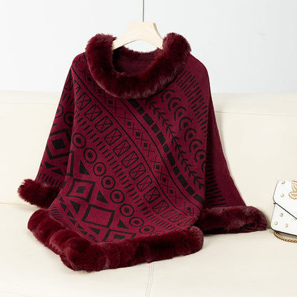 Women's Poncho Elegant Faux Fur Collar Trendy