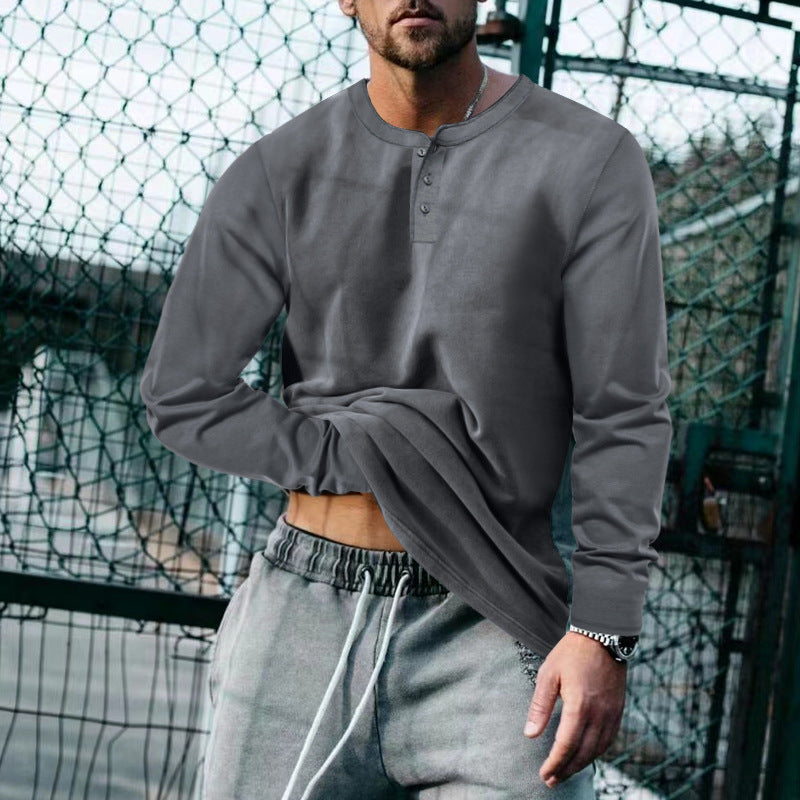 Men's Long-Sleeve Shirt Elegant Button Placket