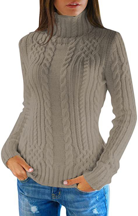 Women's Knitted Jumper High Collar Cable Knit Elegant Clothing