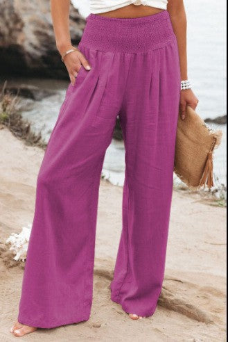 Damen Leinenhose Bequem Weit Geschnitten Sommerhosentyp