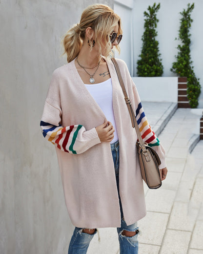Cardigan Open Front Long Loose Fit Multicolor Striped