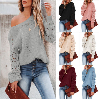 Damen Pullover Elegant Weit Ärmel Luftig Stricken - IdealeKleiden