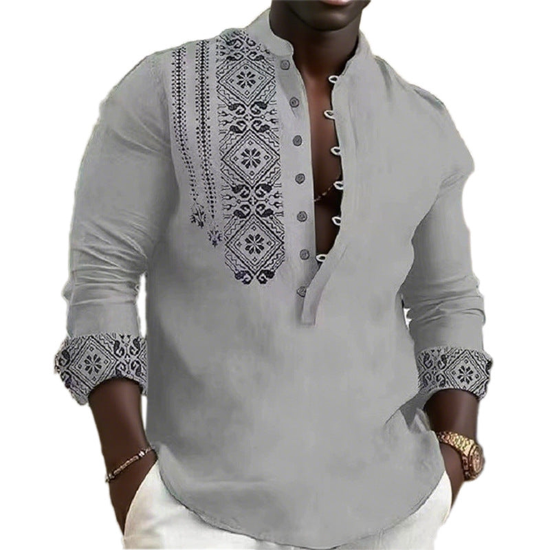 Men's Long-Sleeve Shirt Ethnic Style Modern