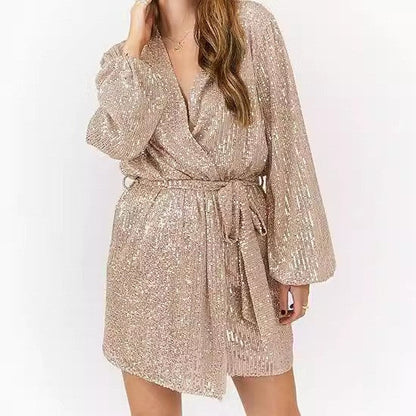 Women's Evening Dress Glitter V-Neck Elegant