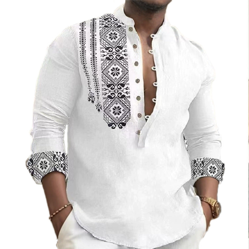 Men's Long-Sleeve Shirt Ethnic Style Modern