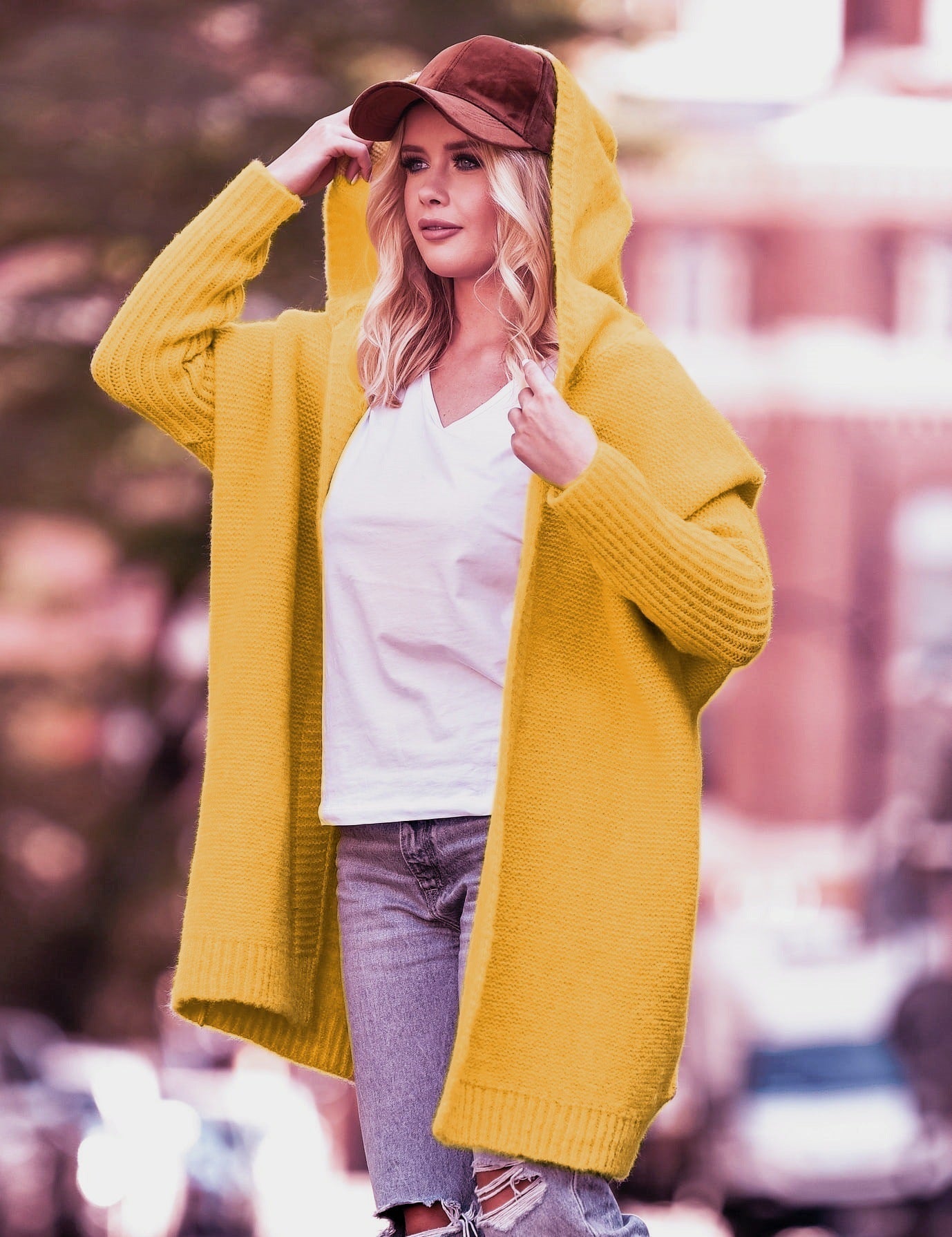 Large Cardigan Oversized Hood Wool Blend