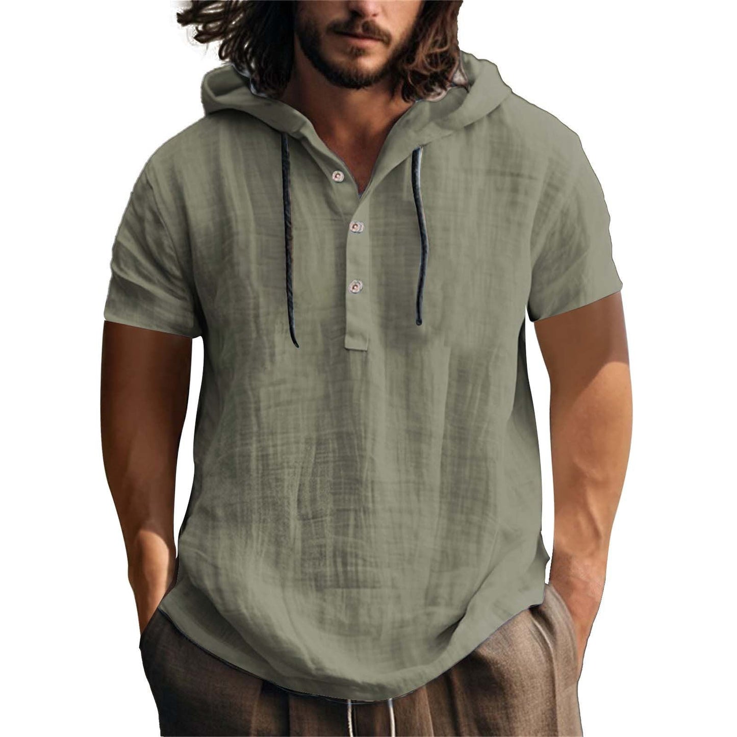Men's Short Sleeve Hoodie Casual Relaxed