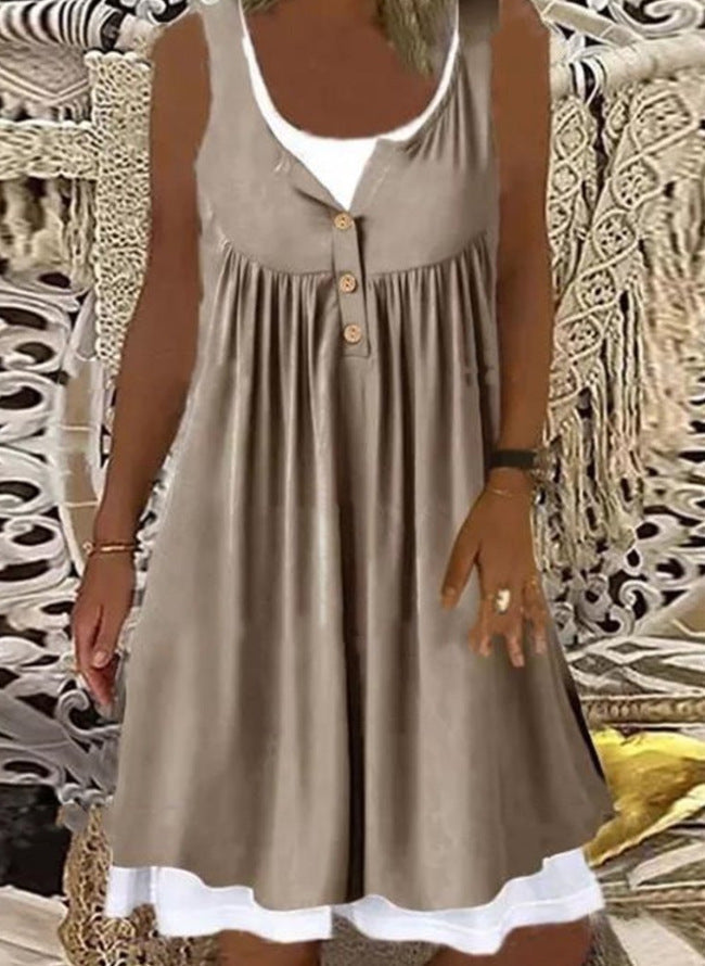 Women's Elegant Flared Summer Dress with Decorative Buttons