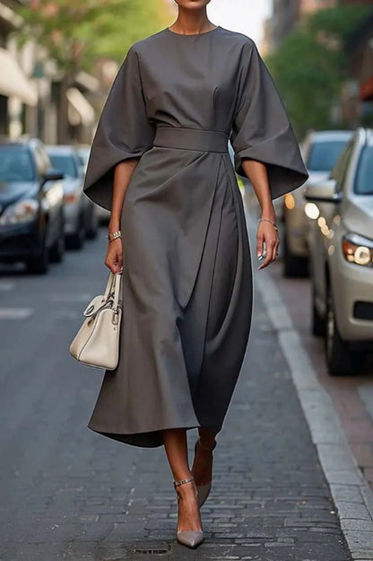 Women's Elegant Lace-Up Maxi Dress with Puff Sleeves