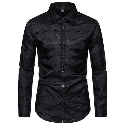 Men's Elegant Wave Pattern Long Sleeve Shirt