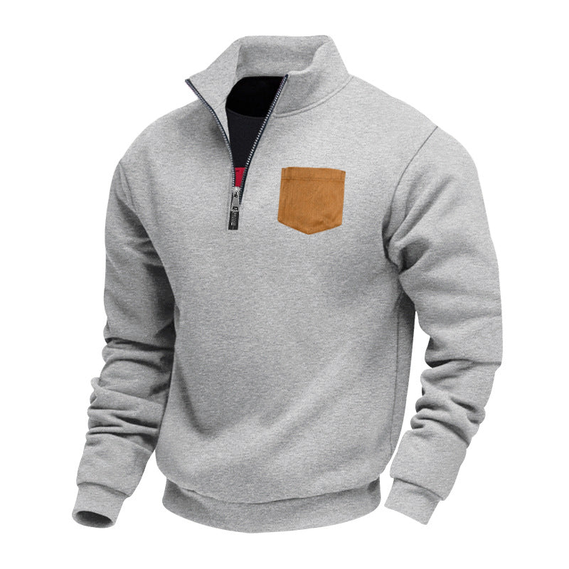 Men's Modern Half-Zip Sweatshirt Chest Pocket
