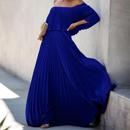 Women's Strapless Pleated Elegant Maxi Dress