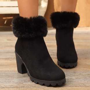 Women's Ankle Boots Elegant Design Fluffy Collar