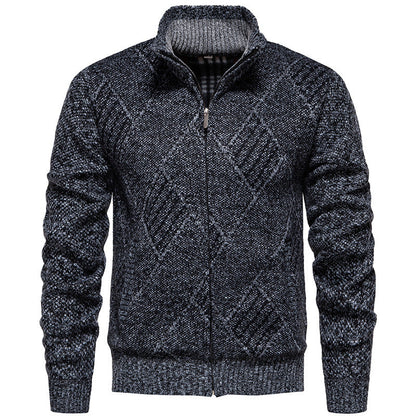 Men's Cardigan Modern Cable Knit High Collar