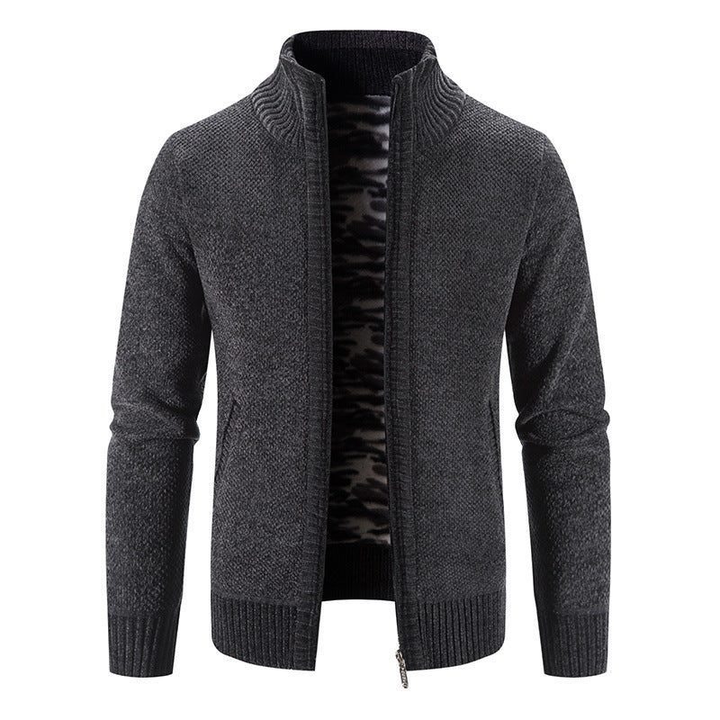 Men's Cardigan High Collar Practical Zipper Pockets