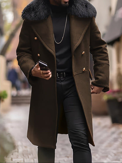 Men's Wool Jacket Elegant Design Faux Fur Collar