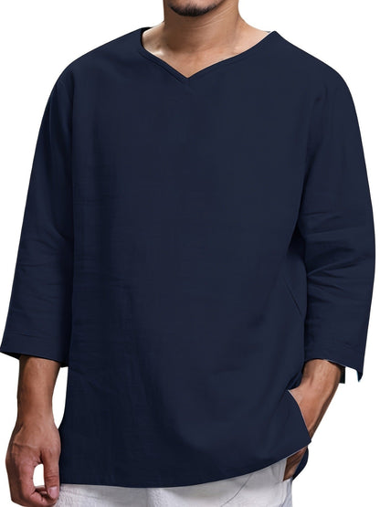Men's Long-Sleeve Shirt Relaxed Fit V-Neck