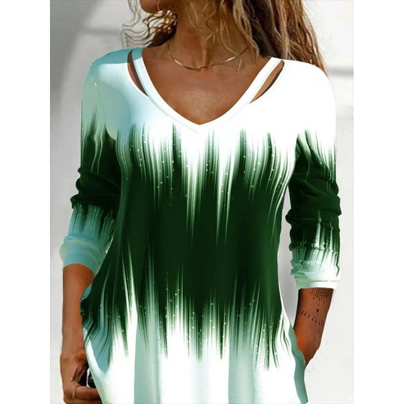 Women's Long-Sleeve V-Neck Top Colorful Trendy