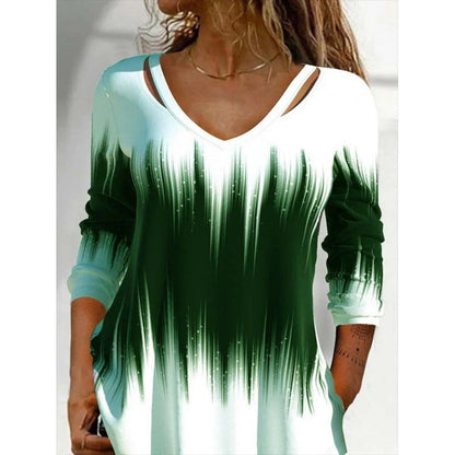 Women's Long-Sleeve V-Neck Top Colorful Trendy