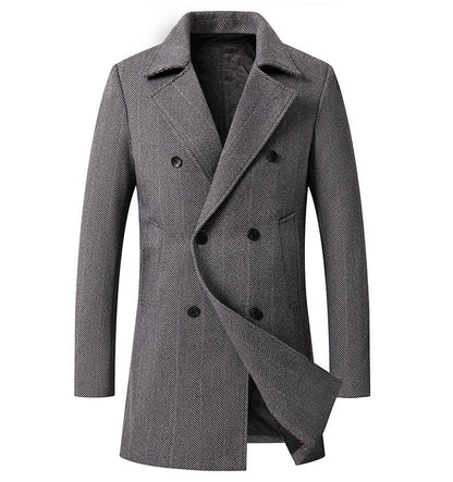 Men's Double-Breasted Coat Elegant Herringbone Design