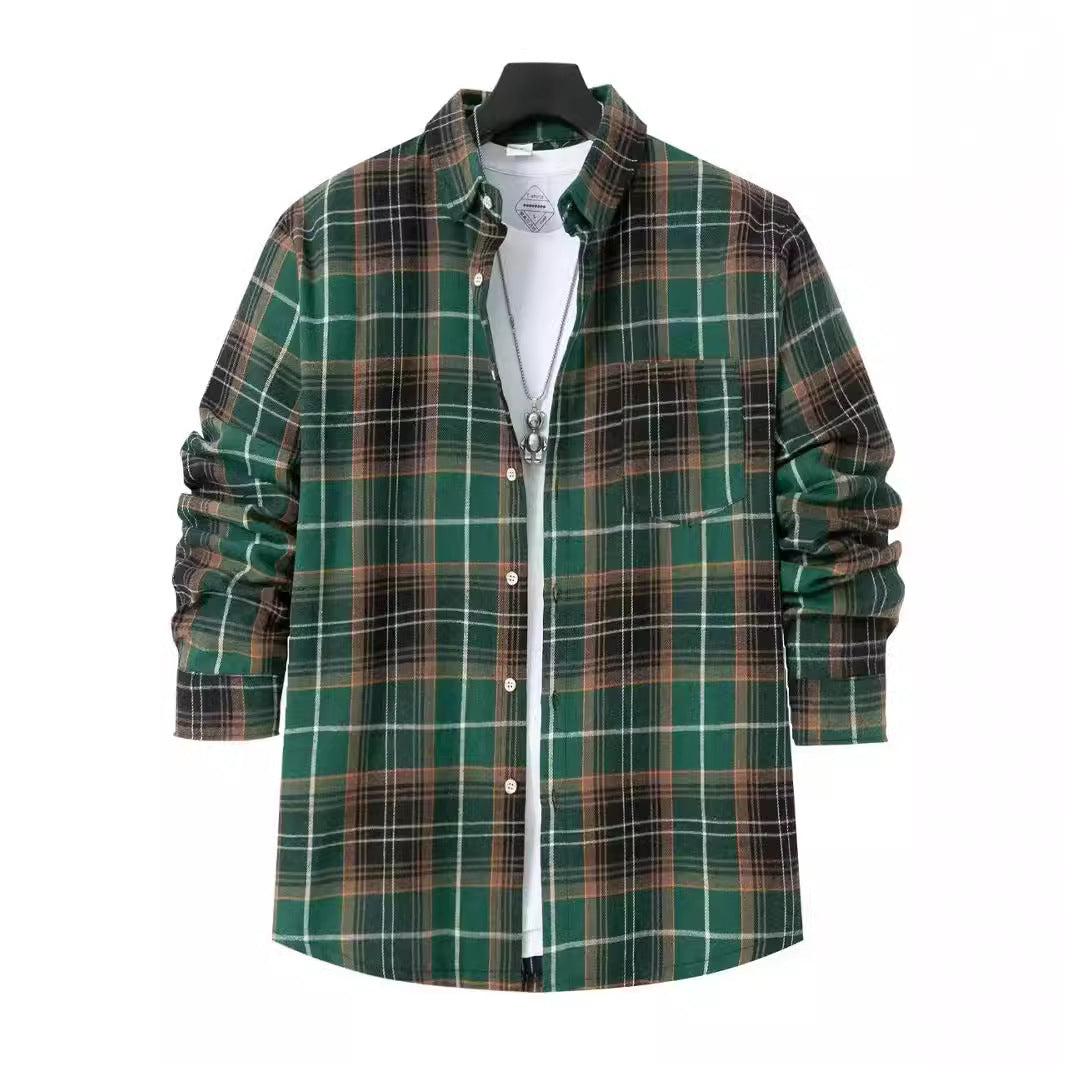 Plaid Shirt Plus Size Long Sleeve with Chest Pocket