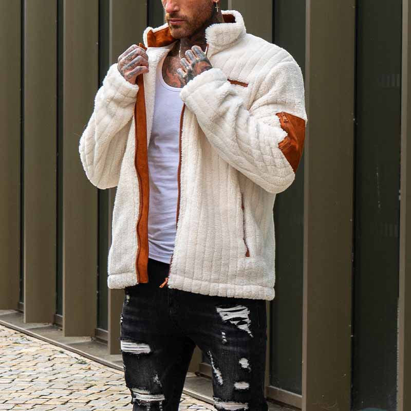 Fleecejacke Bequem Rippoptik Vollreißverschluss Taschen - IdealeKleiden