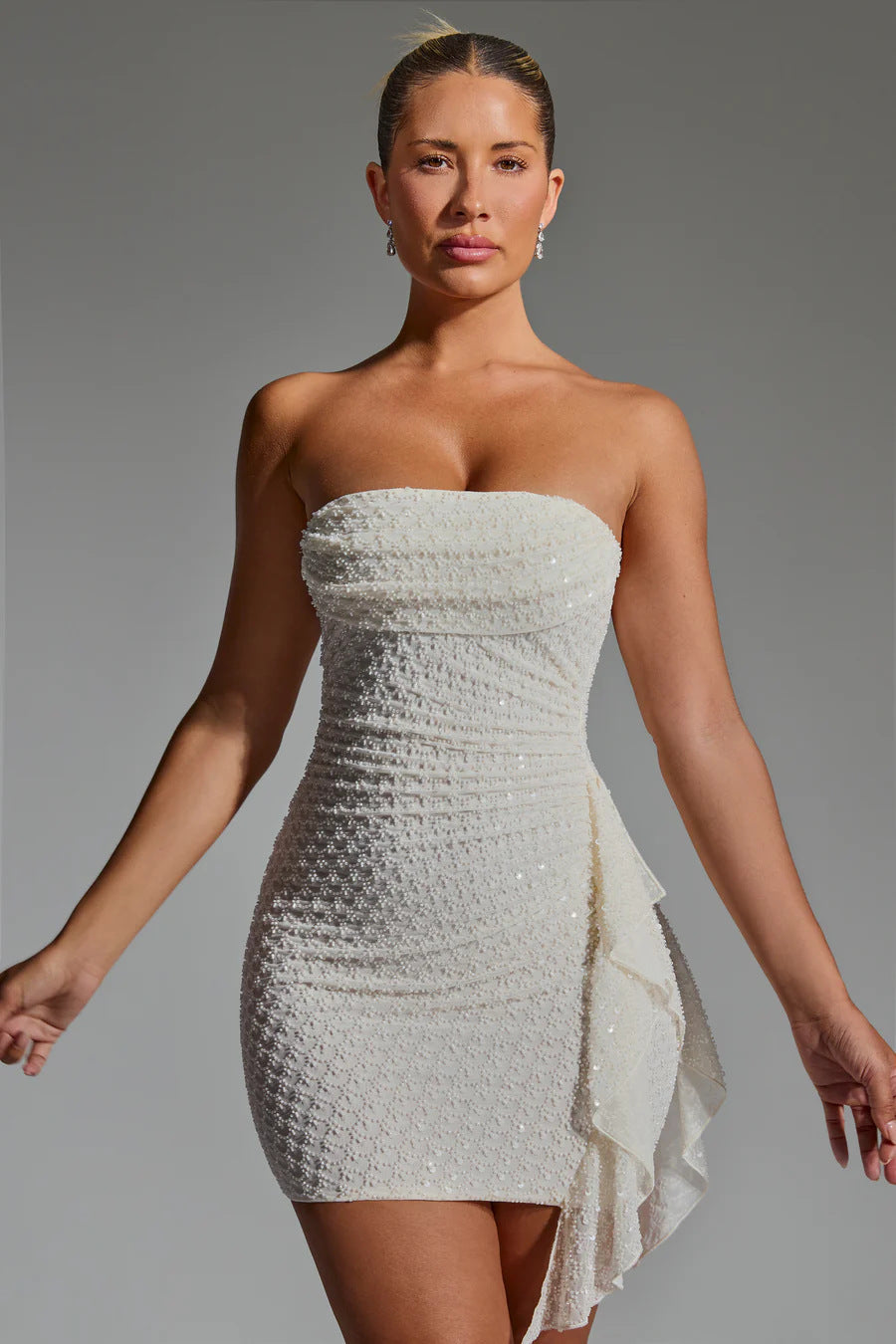Women's Ruffle Elegant Stretch Mini Dress