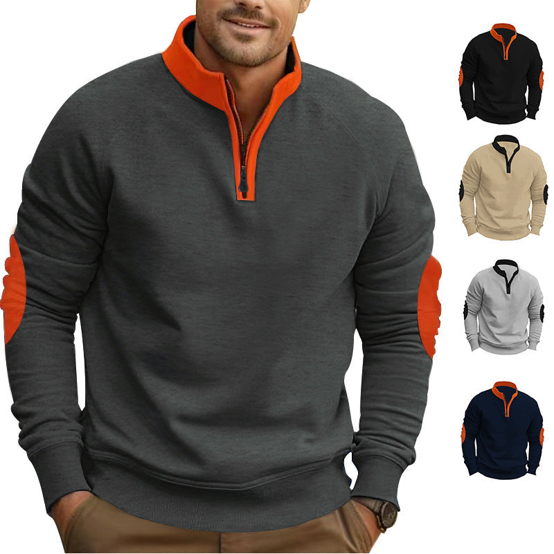 Herren Sportpullover Viertelreißverschluss Kontrastärmele Modern - IdealeKleiden