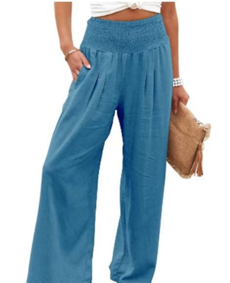 Women's Linen Trousers Wide Comfortable Pleat Detail