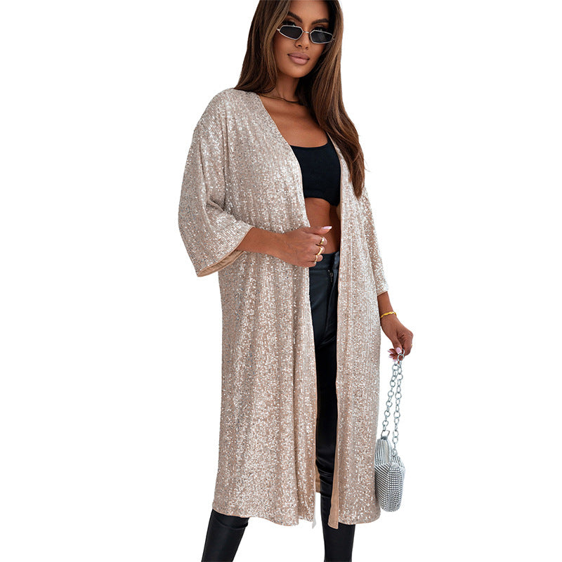 Evening Coat Shiny Fabric Luxury Long