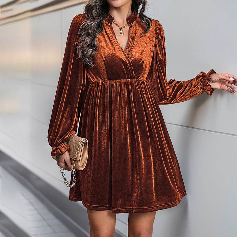 Women's Evening Dress Velvet Elegant V-Neck