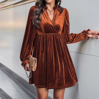 Women's Evening Dress Velvet Elegant V-Neck