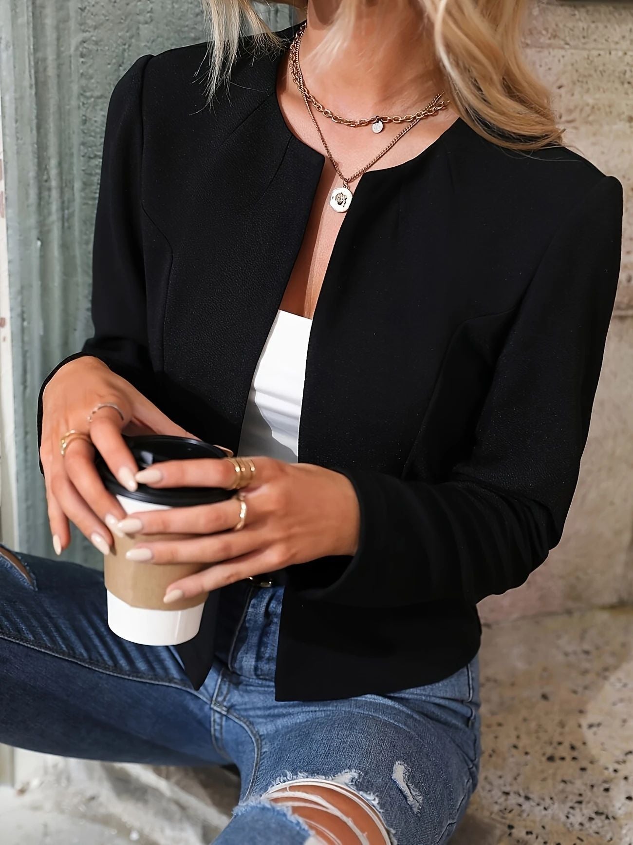 Women's Short Elegant Textured Jacket