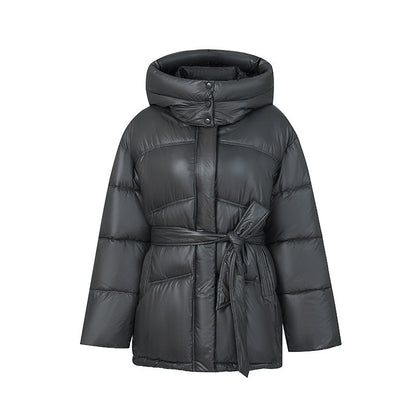 Women's Elegant Quilted Winter Coat with Belt and Hood
