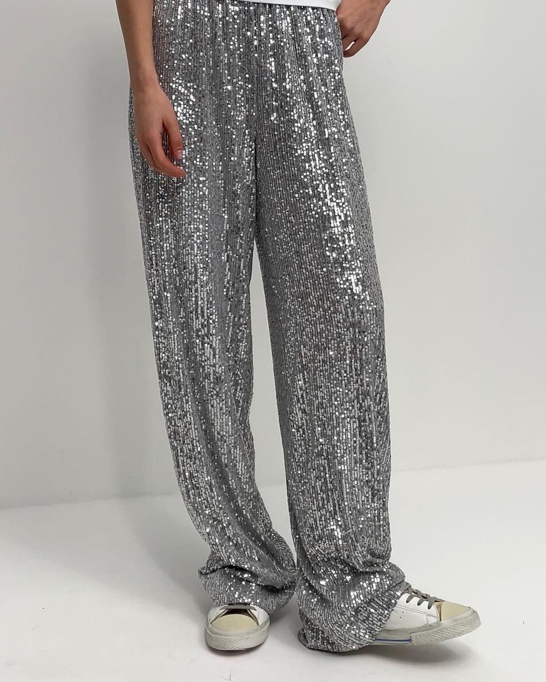 Glittery Women's Trousers Elegant Palazzo Style