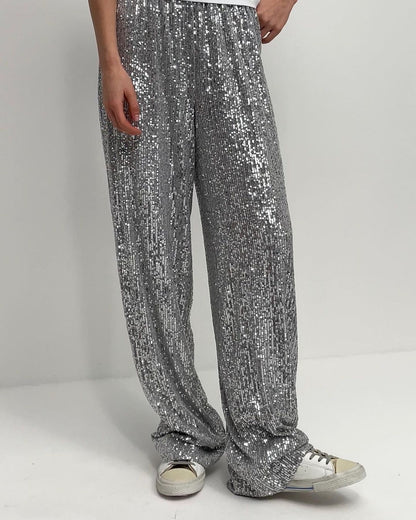 Glittery Women's Trousers Elegant Palazzo Style