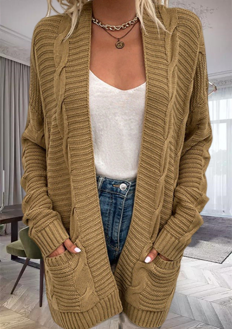 Oversized Cardigan Wool Blend Chunky Knit with Pockets