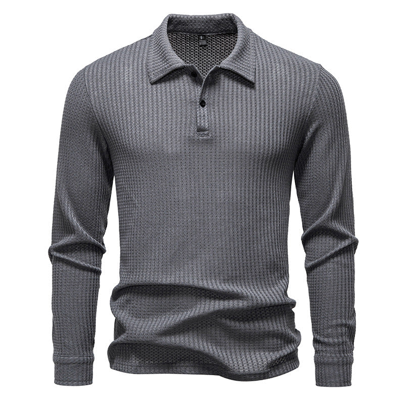 Men's Long-Sleeve Structured Elegant Polo Shirt