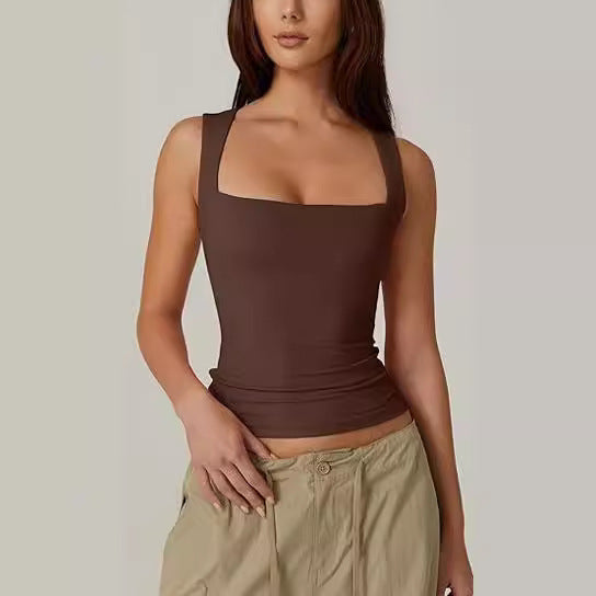 Women's top with wide straps and square neckline