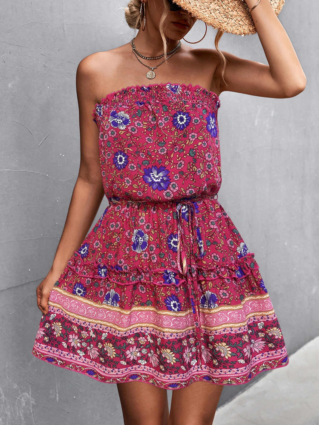 Women's Floral Elastic Short Summer Dress