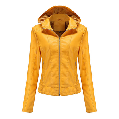 Women's Leather Jacket Elegant Cut With High Collar