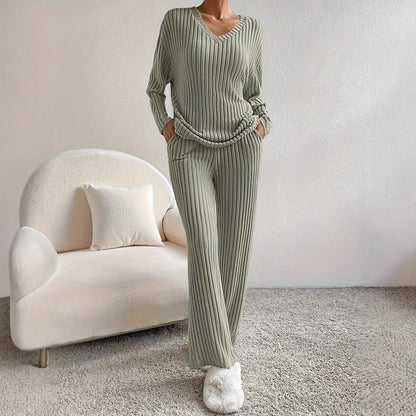Women's Knitted Tracksuit Casual V-Neck