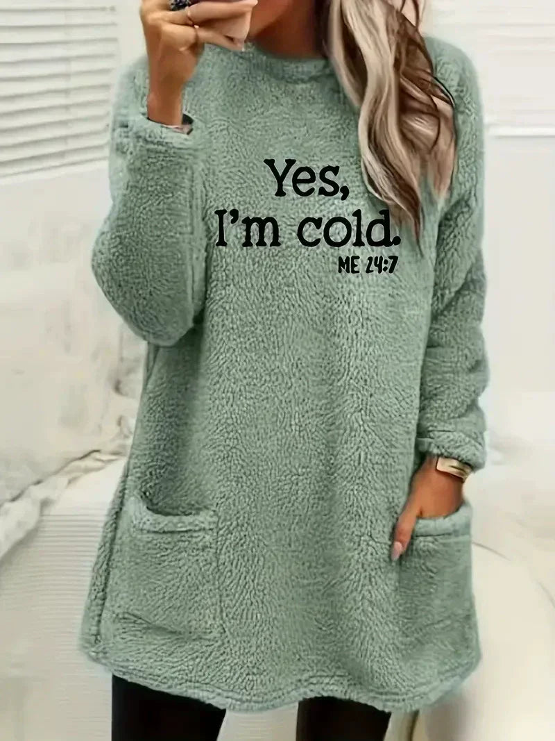 Oversized Double-Sided Fleece Sweatshirt Long Sleeve with Pockets