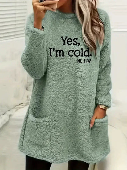 Oversized Double-Sided Fleece Sweatshirt Long Sleeve with Pockets