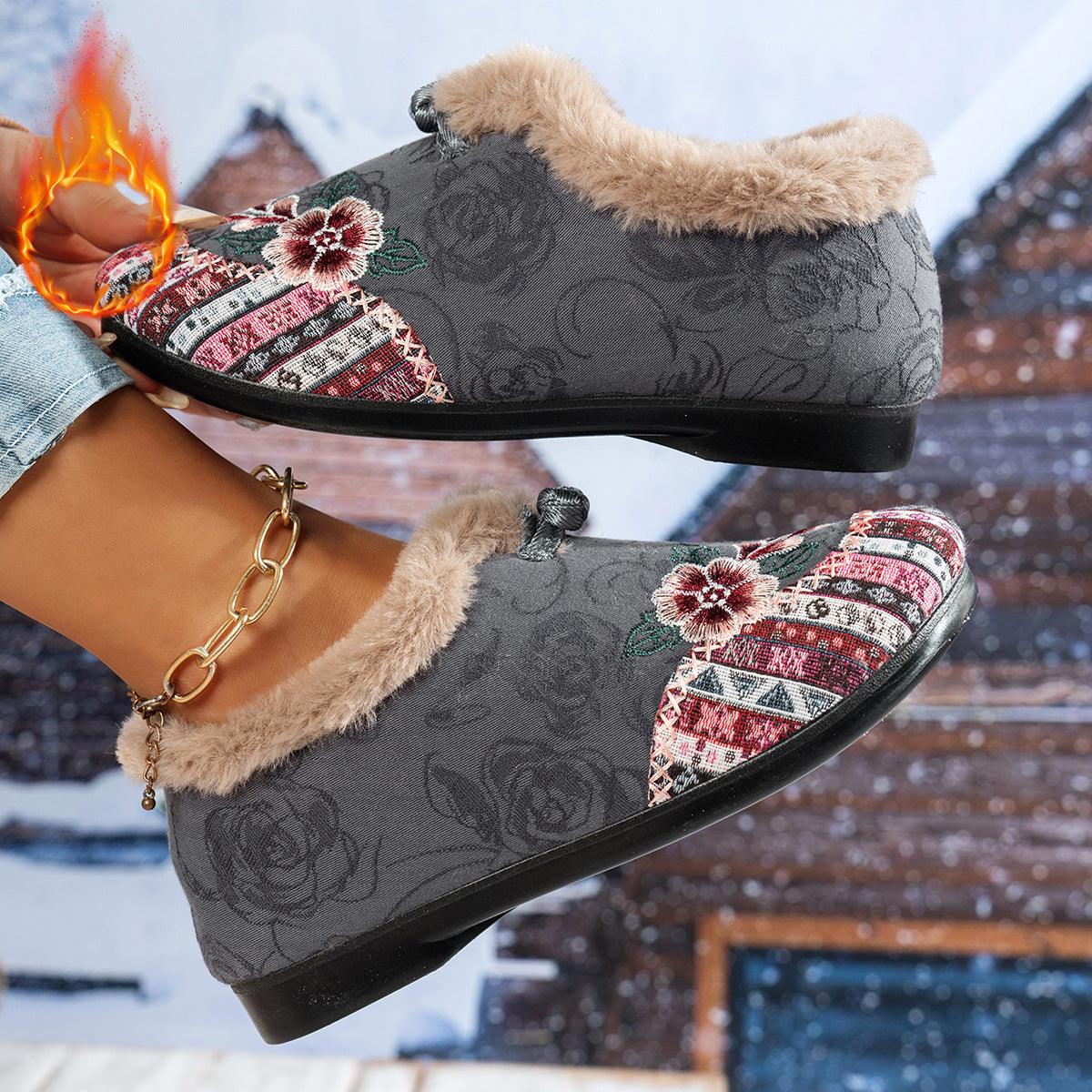 Women's Slippers Soft Fleece Floral Pattern