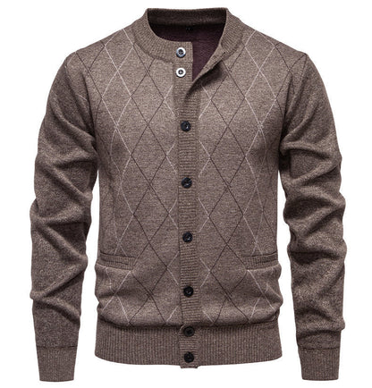 Men's Cardigan Modern Diamond Pattern Elegant