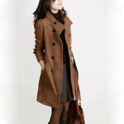 Elegant Trench Coat Long Women's Wool Blend Coat