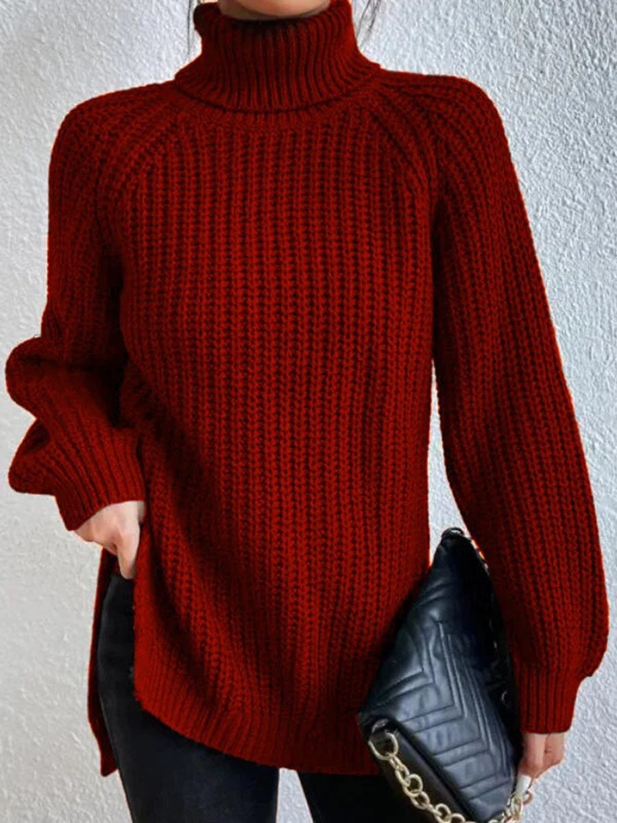 Women's Knitted Jumper High Neck Honeycomb Pattern Elegance